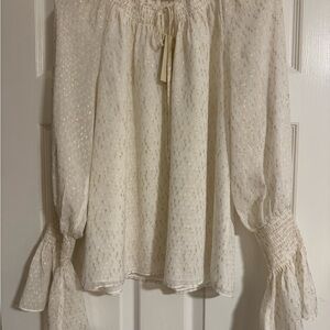 Ramy Brook Cream Blouse with Gold Foil Dots